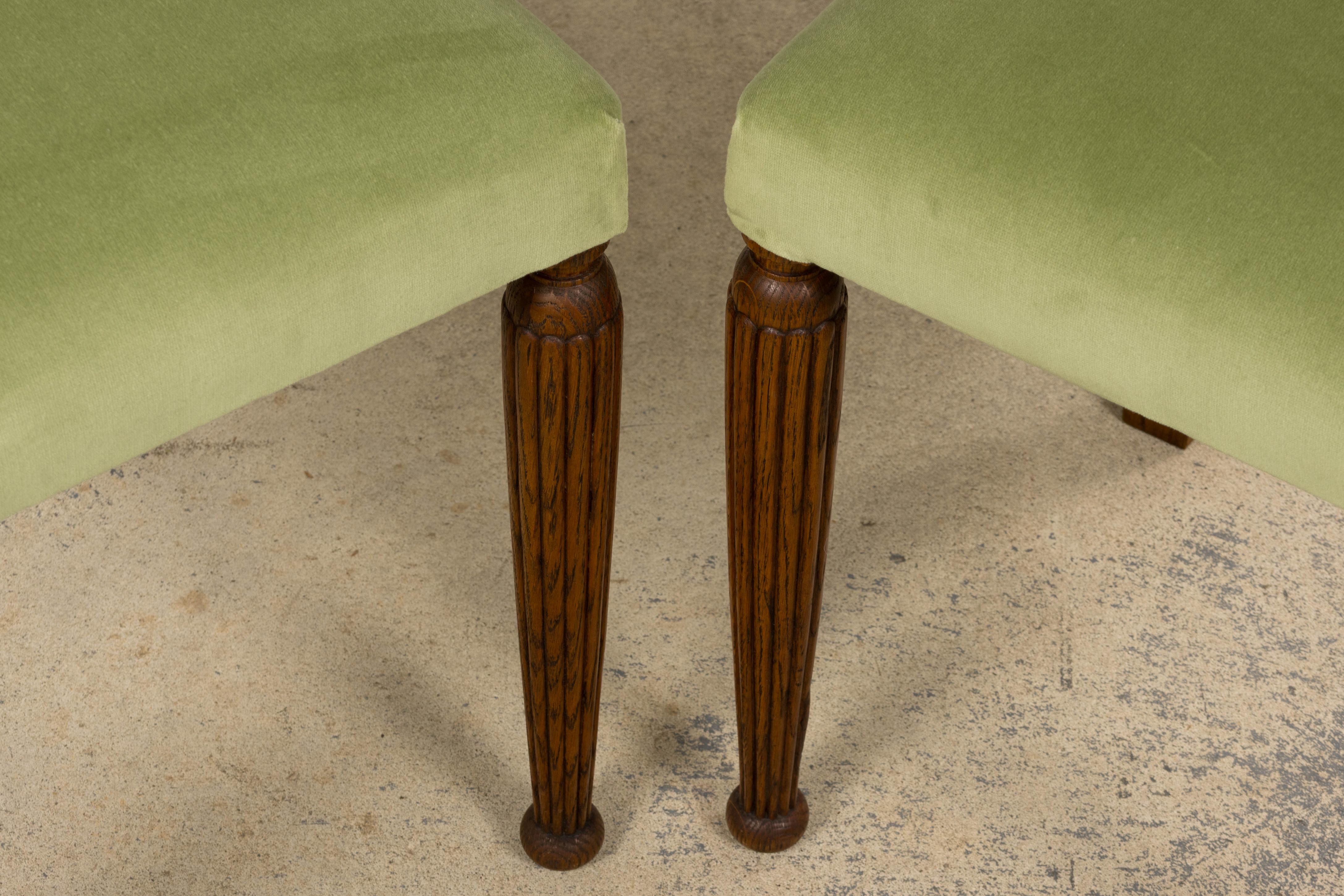 Chais de Comedor Franceses Art Decó de 1930 en Terciopelo Verde Salvia - Set de 6 en venta 2
