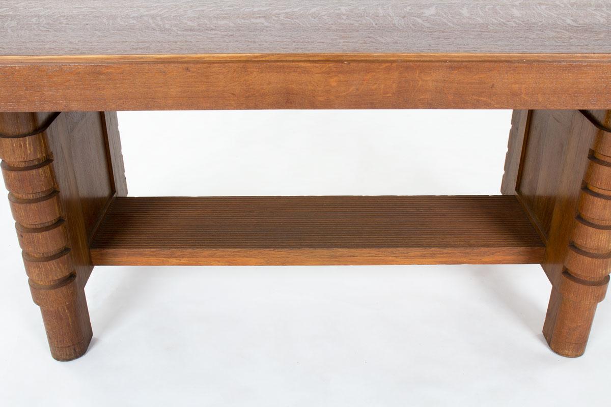 1930s French Art Deco Oak Dining Table, in the Manner of Charles Dudouyt en venta 1