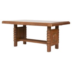 1930s French Art Deco Oak Dining Table, in the Manner of Charles Dudouyt