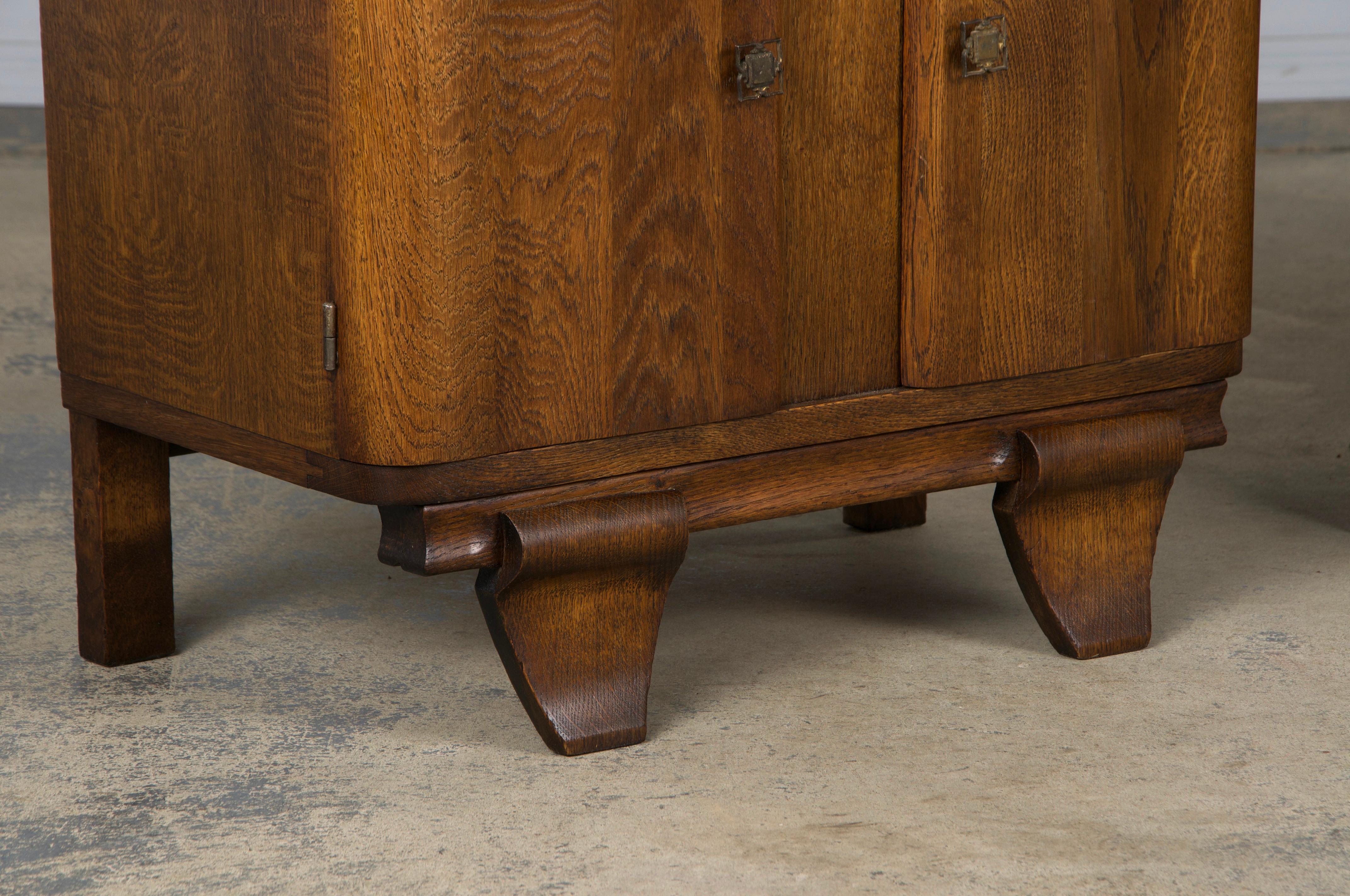 1930s French Art Deco Oak Nightstands W/ Red Marble Tops - A Pair 7