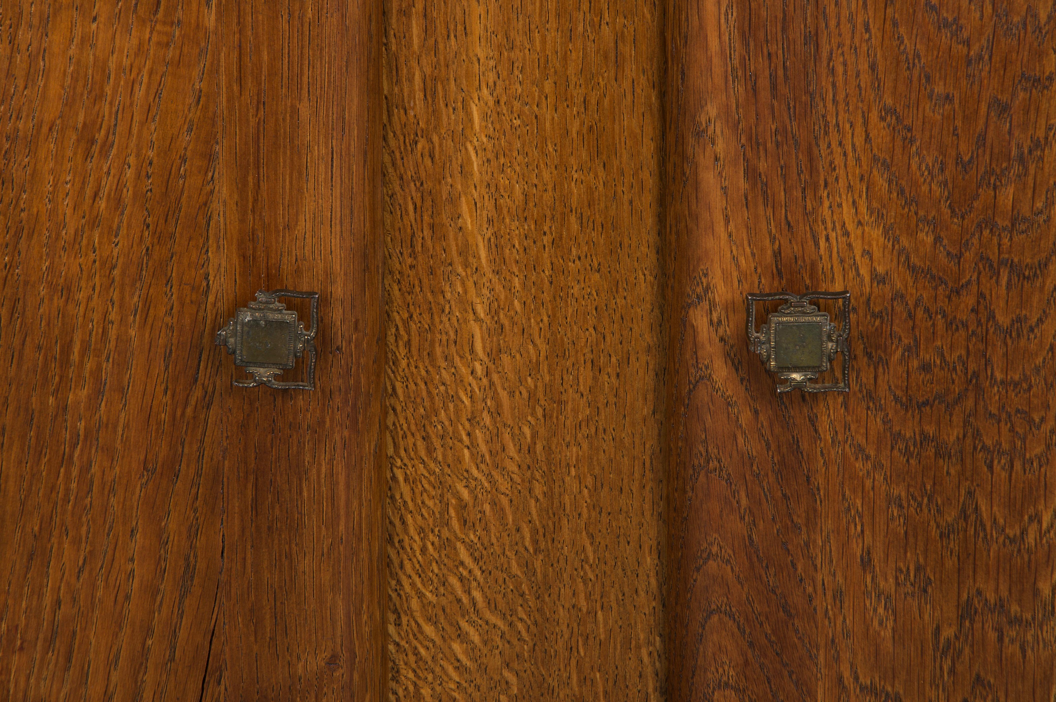 Hand-Carved 1930s French Art Deco Oak Nightstands W/ Red Marble Tops - A Pair