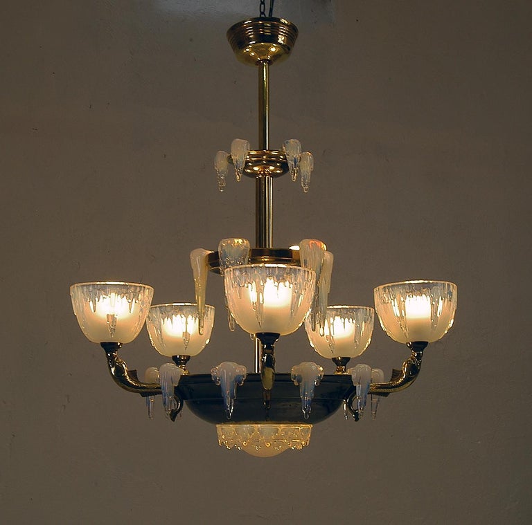 1930s French Art Deco Opalescent Ezan Glass 'Icicle' Chandelier by Henri  Petitot at 1stDibs