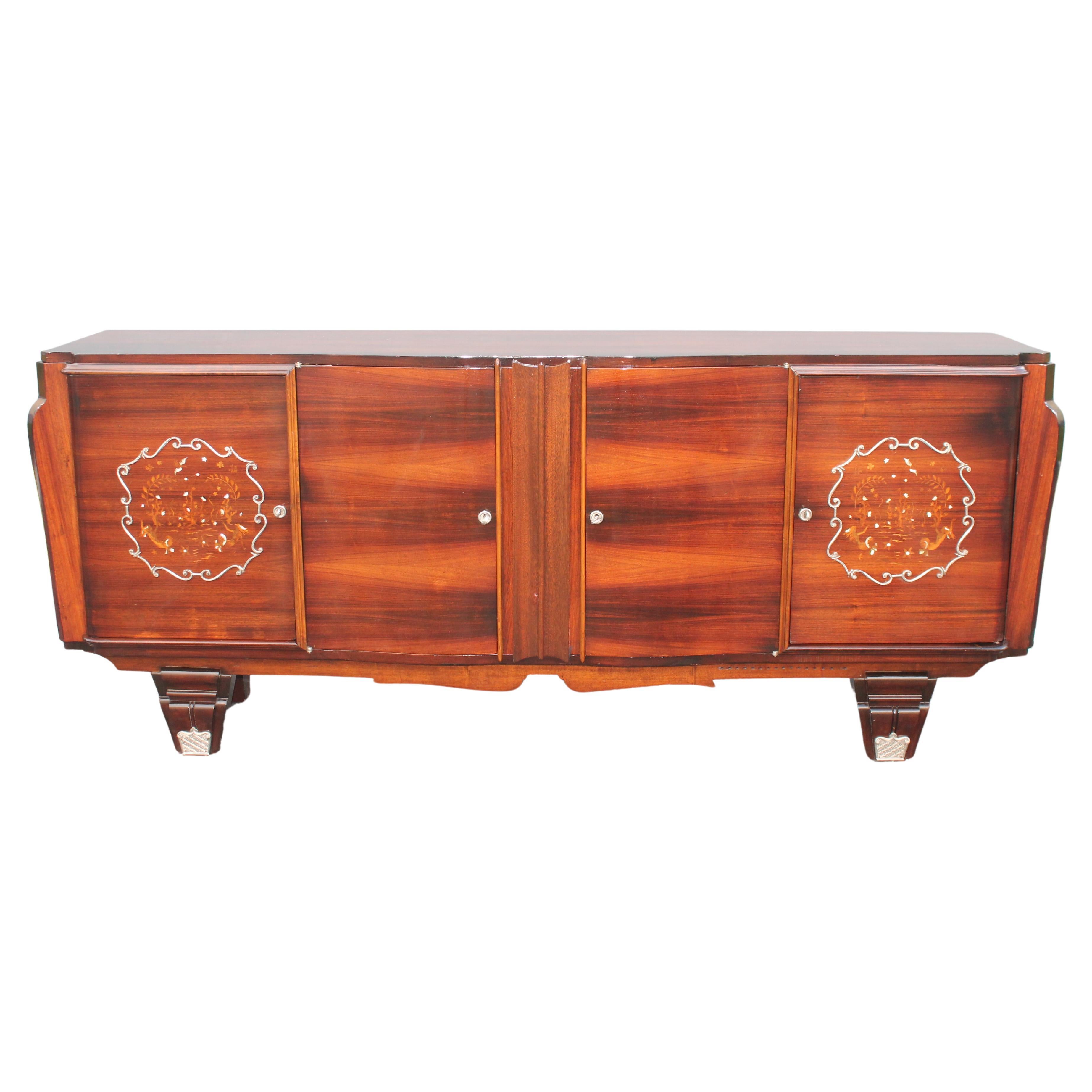 Buffet francés Art Decó de palisandro de 1930/ M-O-P Estilo incrustación de sirena Jules Leleu