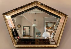 1930s French Art Deco Pentagon Bronzed and Clear Glass Etched Wall Mirror