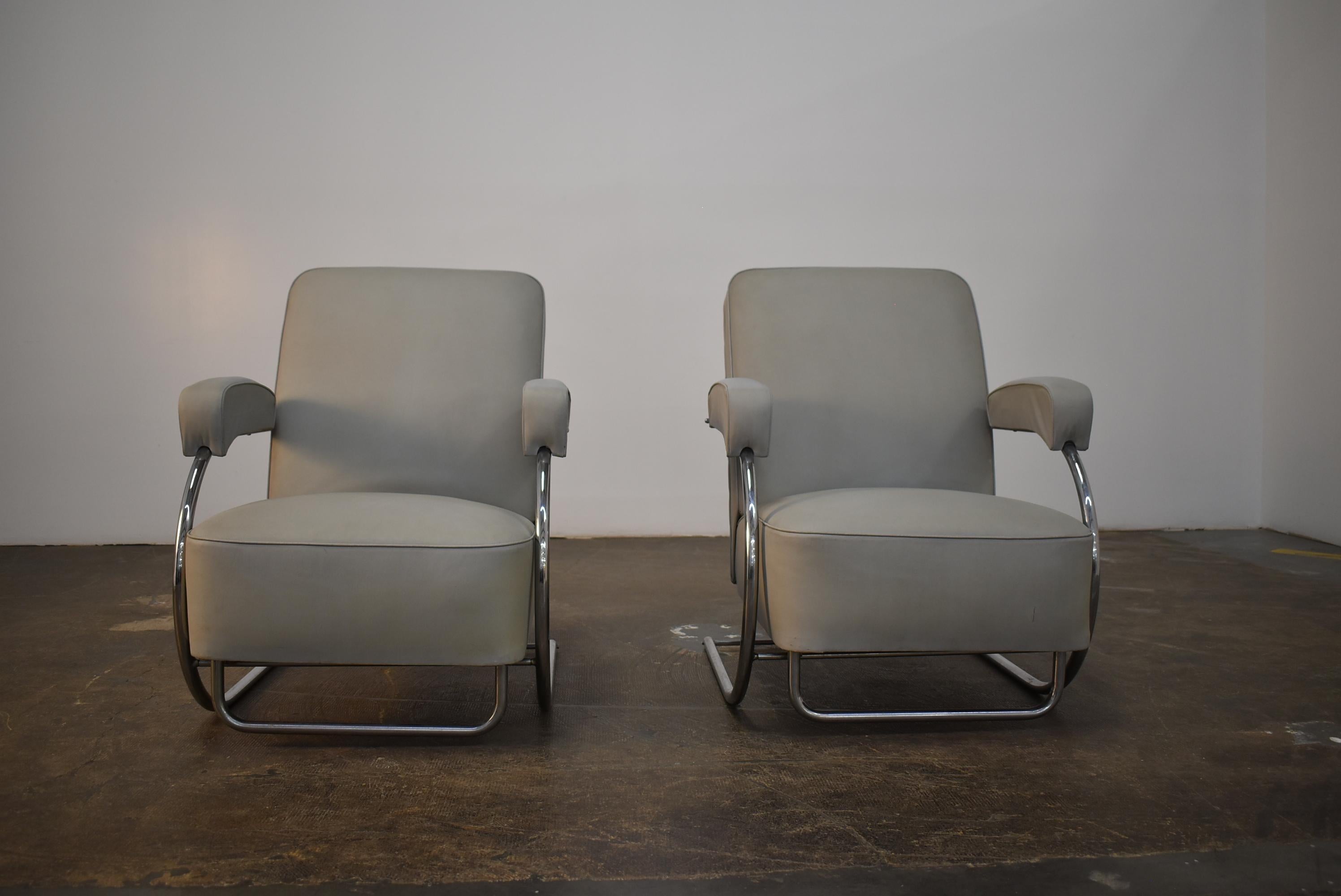 Set of two (x2) rare 1930s French Art Deco Reclining Lounge Chairs!

These chairs were hand crafted in France in the 1930s.  The chairs are 100% original, and have never been reupholstered.  The inner suspension and horsehair have never been