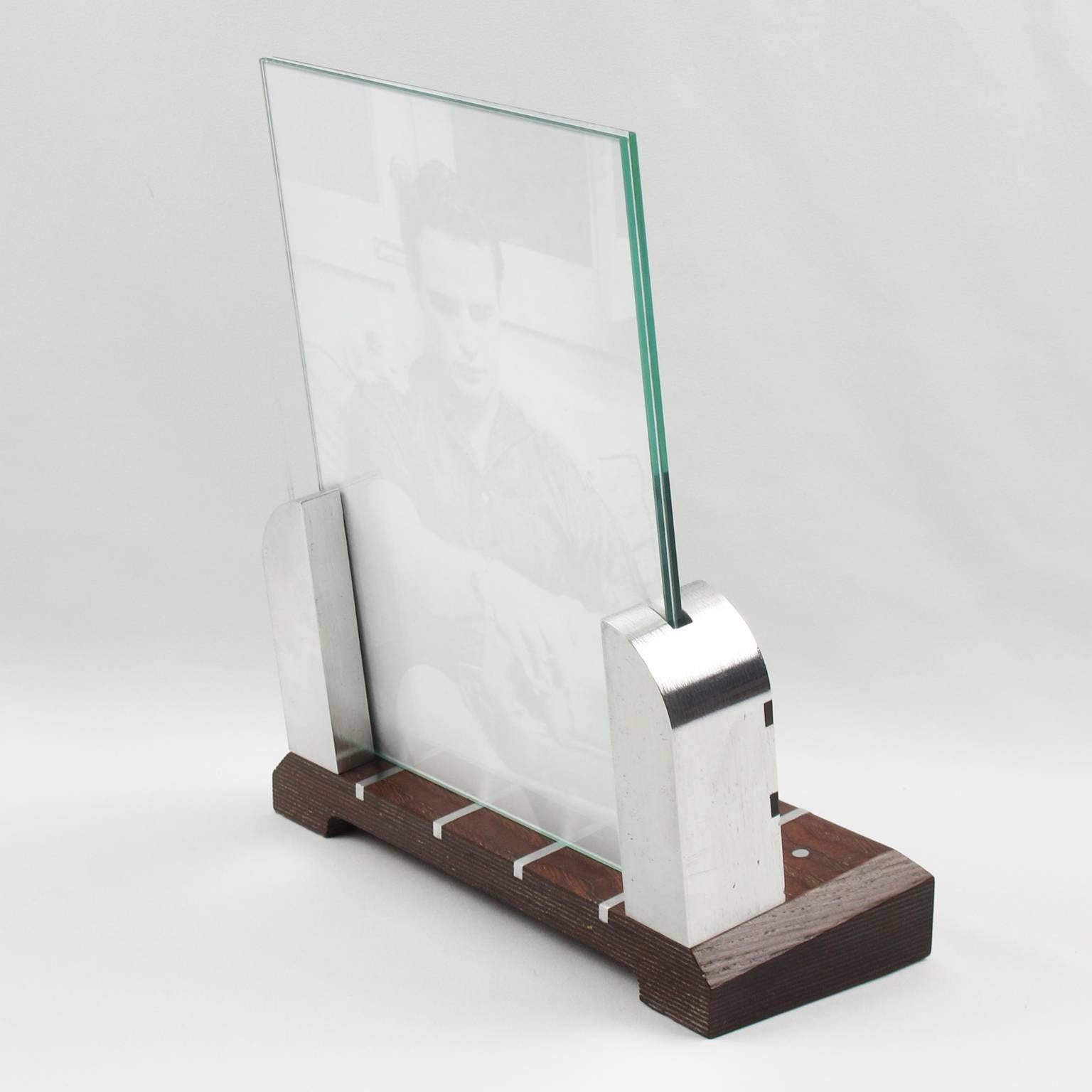 1930s French Art Deco Rosewood and Aluminum Picture Photo Frame In Excellent Condition In Atlanta, GA