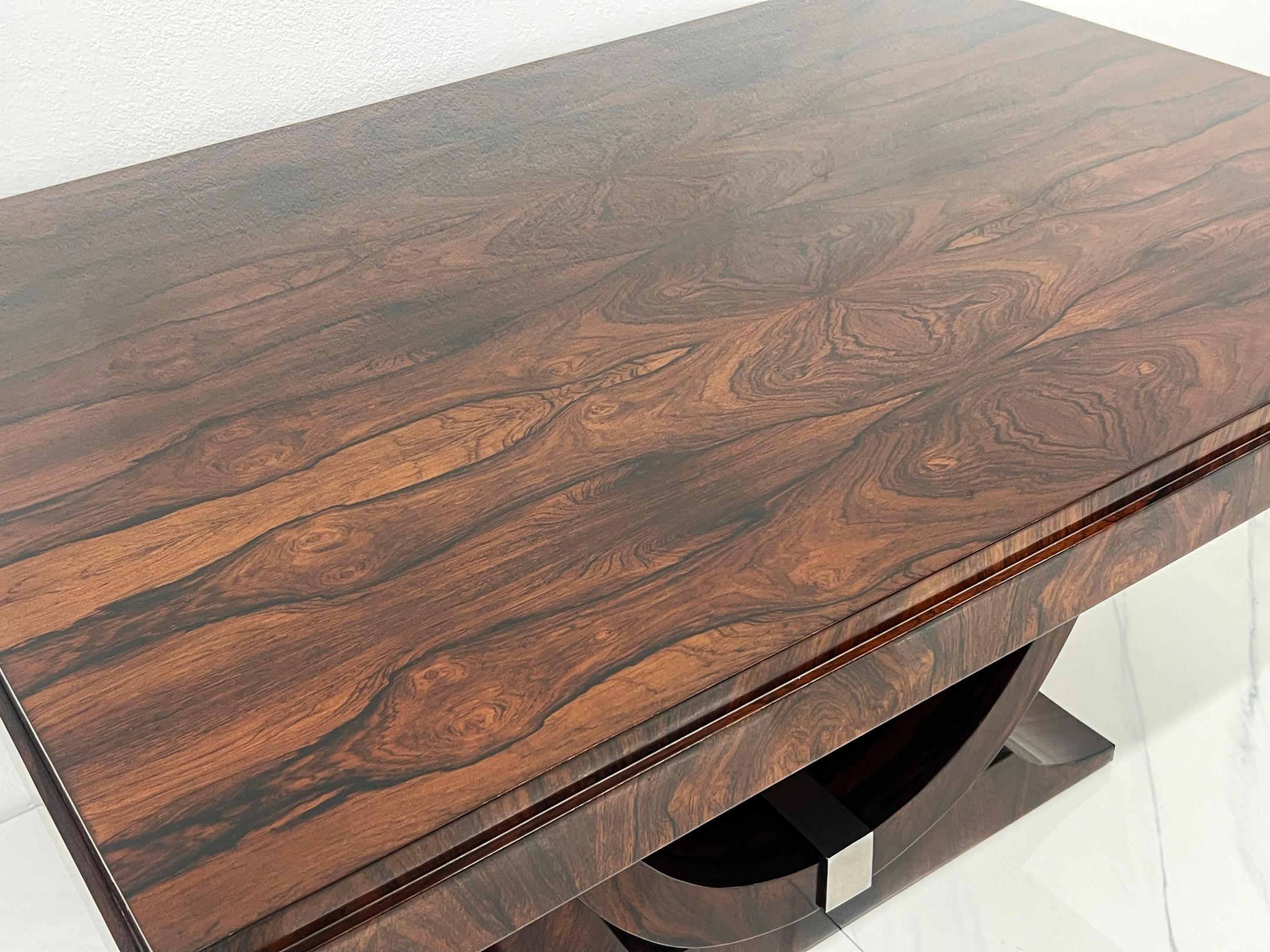 1930er Jahre Französisch Art Deco Palisander Esszimmer oder Schreibtisch, Französisch poliert (Edelstahl) im Angebot
