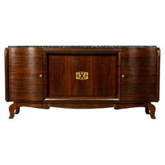 French Art Deco Sideboard, Rosewood & Fossil Black Marble, 1930, Paris