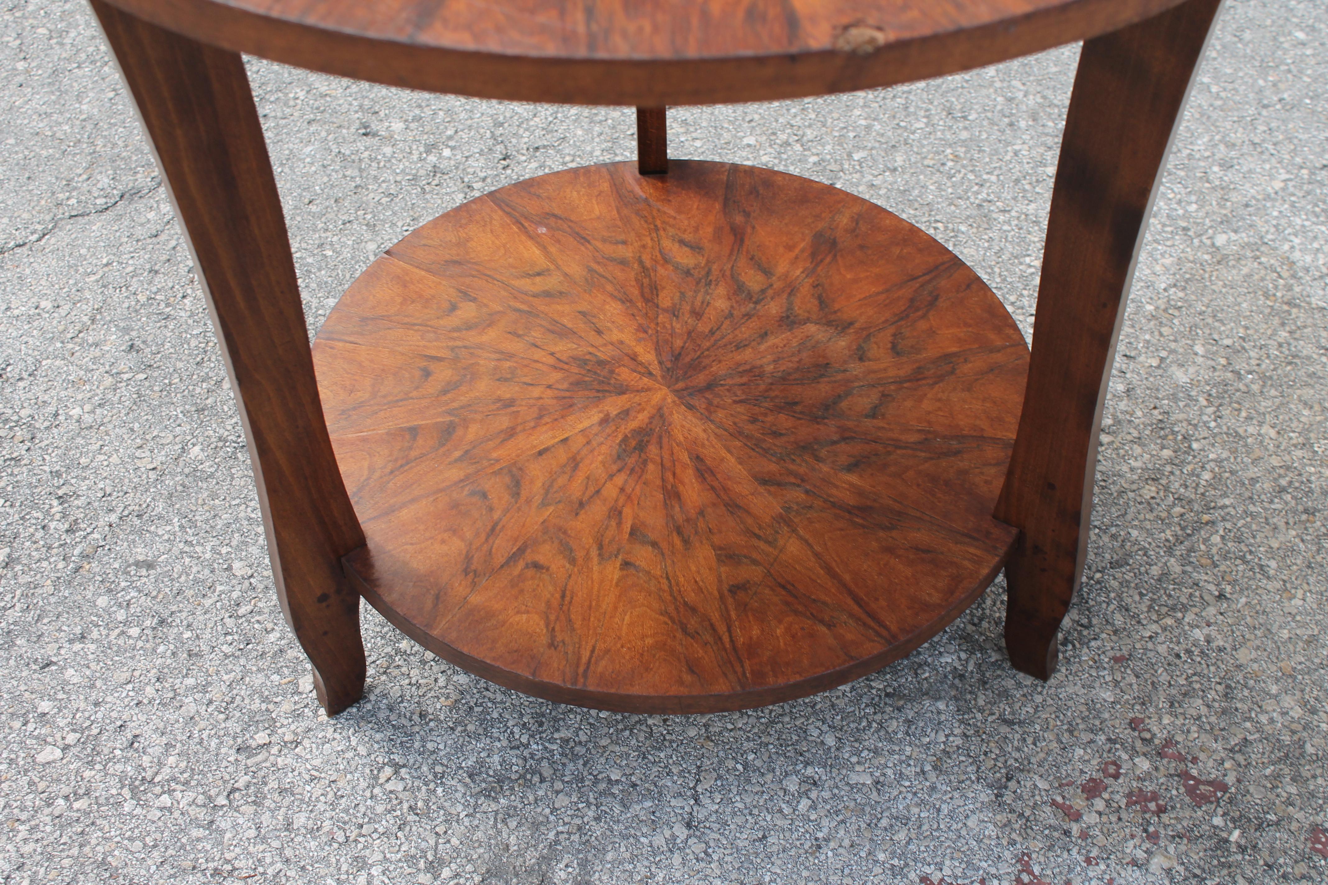 Wood 1930's French Art Deco Round Exotic Walnut Side Table/ Accent Table For Sale