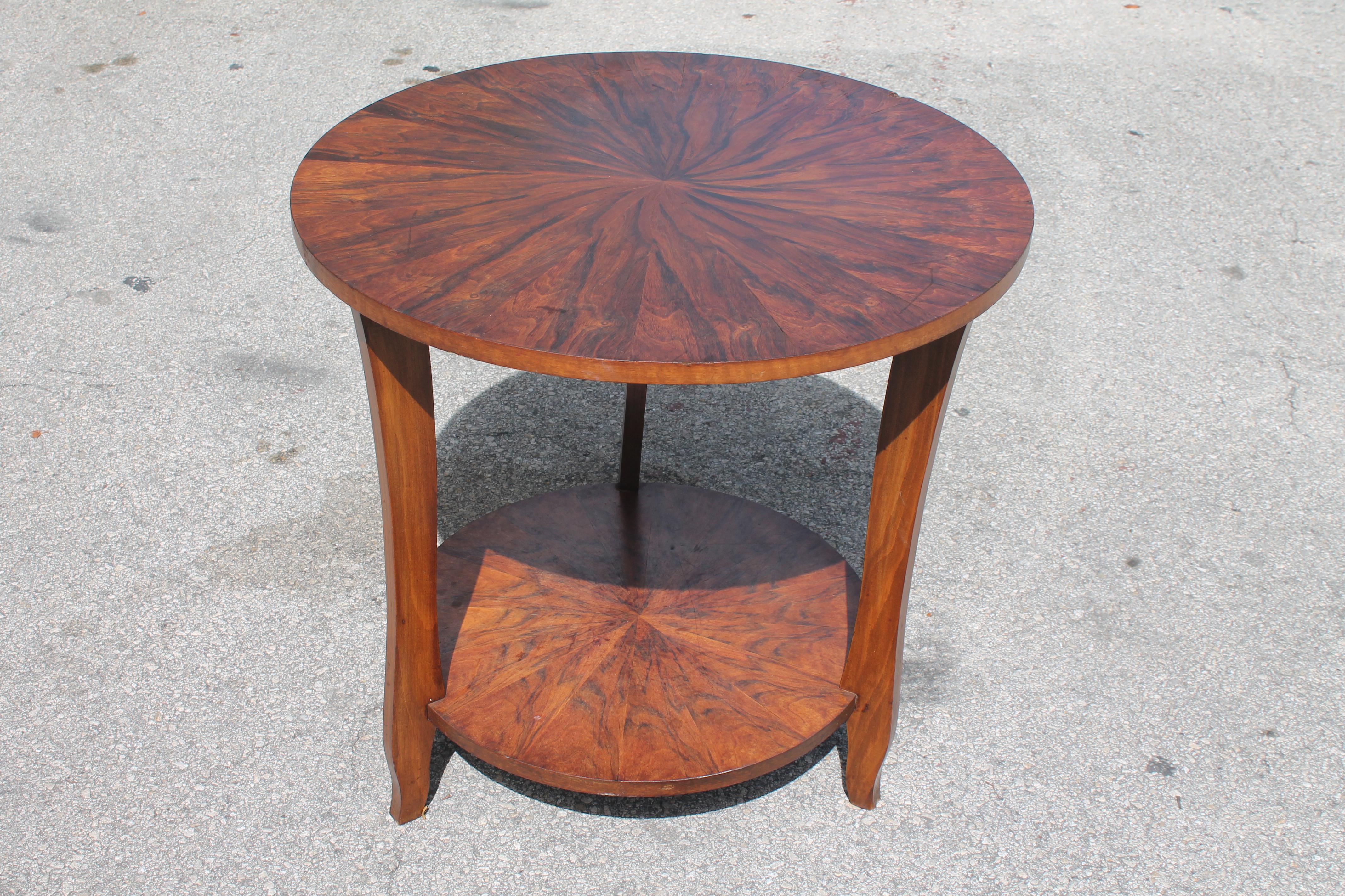 1930's French Art Deco Round Exotic Walnut Side Table/ Accent Table For Sale 1