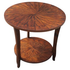Vintage 1930's French Art Deco Round Exotic Walnut Side Table/ Accent Table