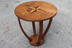 1930s French Art Deco Round Side/ Accent Table with Compass Inlay Detail