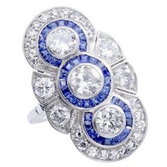 1930s French Art Deco Sapphire Diamond Platinum Ring