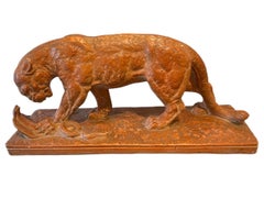 1930s French Art Deco sculpture ’’Border Panther with Cobra'' by Felix Gui