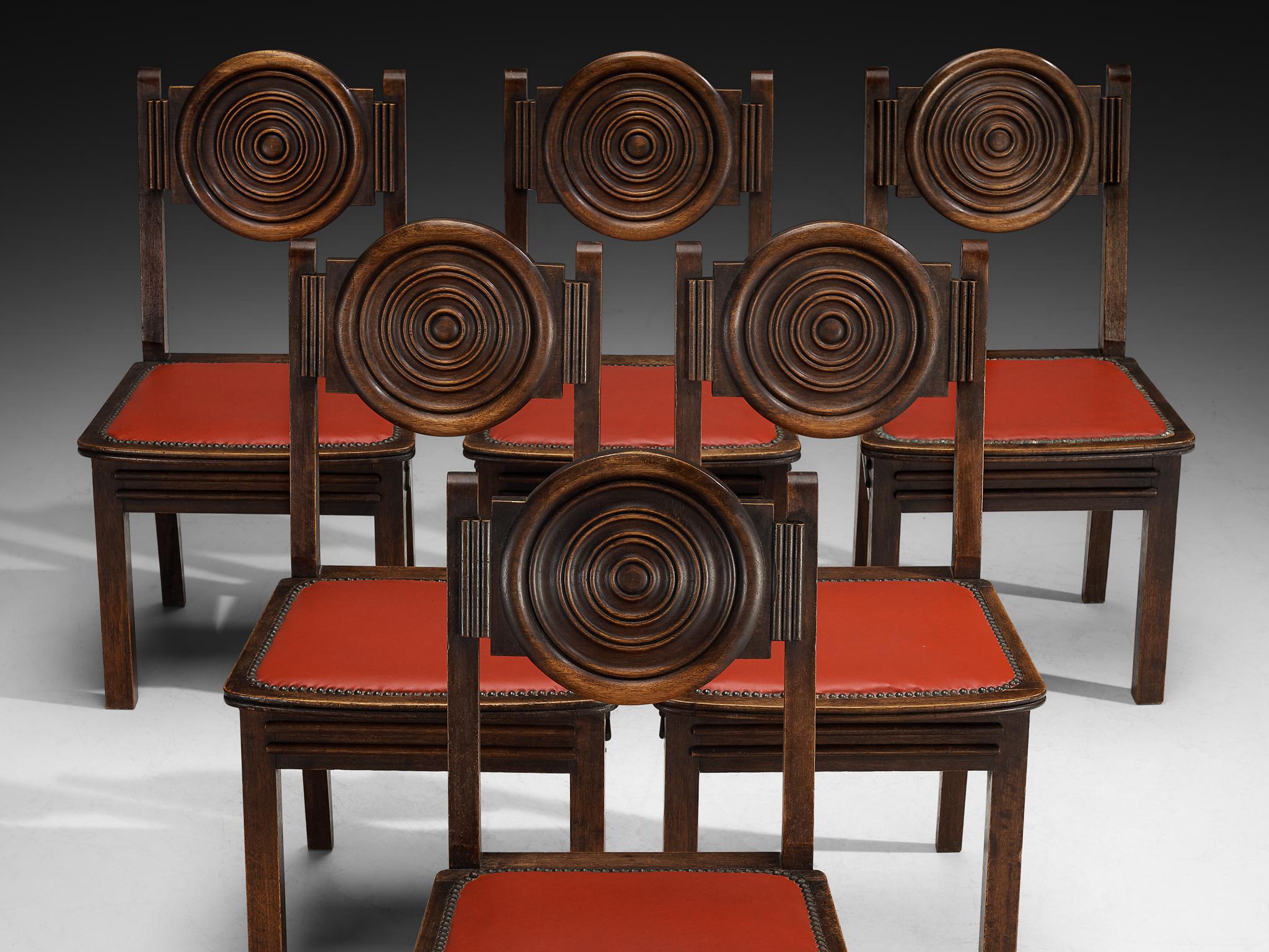 1930er Jahre Französisch Art Deco Satz von sechs Esszimmerstühlen in Mahagoni (Art déco) im Angebot