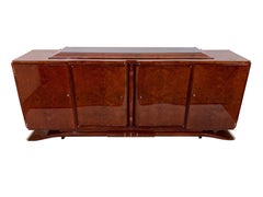 1930s French Art Deco Sideboard in Real Wood Veneer on a Moustache Foot