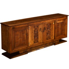 Buffet Art Déco français des années 1930 en chêne massif et laiton