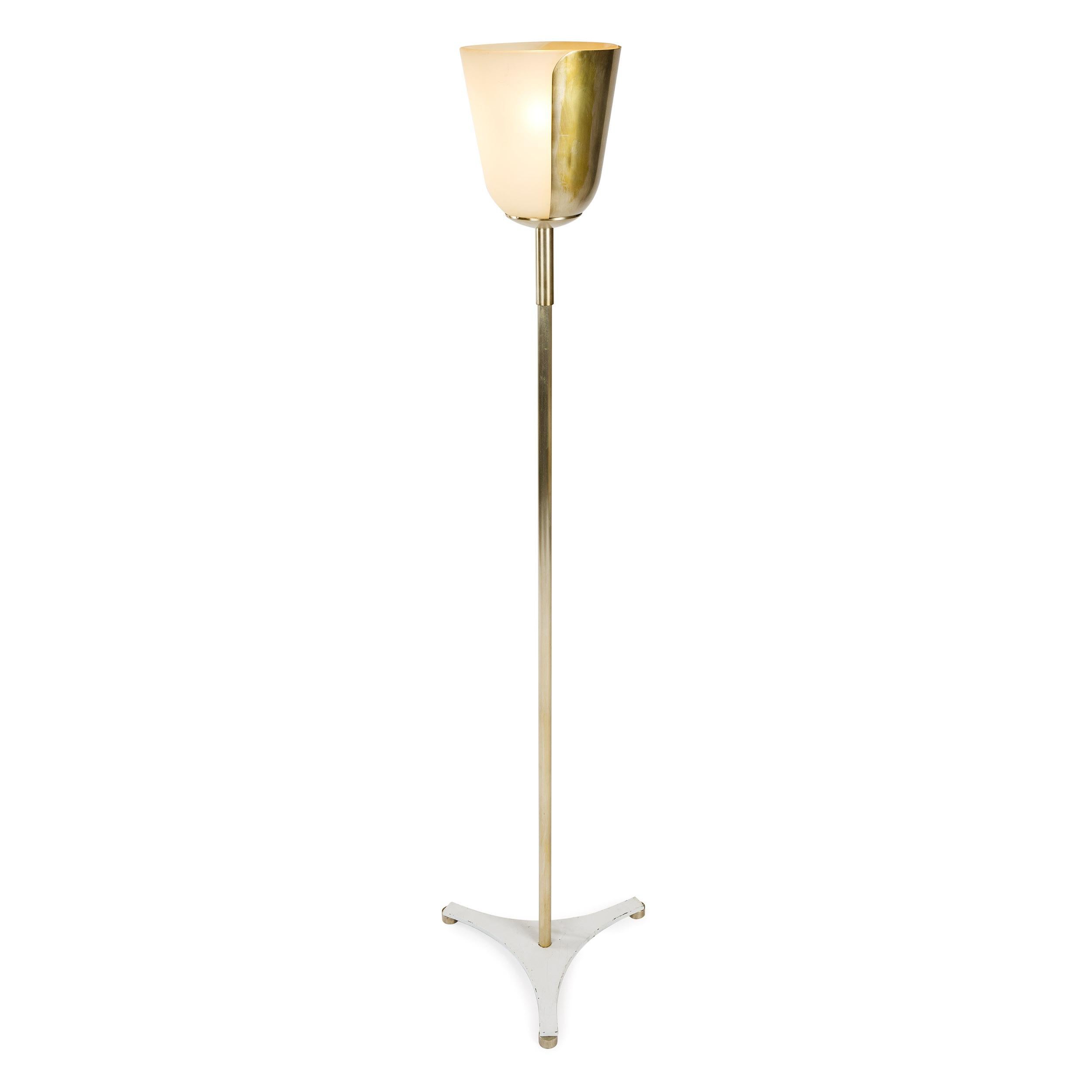 Frosted 1930s French Art Deco Torchere Floor Lamp by Jean Perzel For Sale