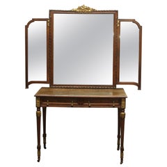 meuble-lavabo Art Déco français des années 1930:: avec deux tiroirs et des poignées en laiton