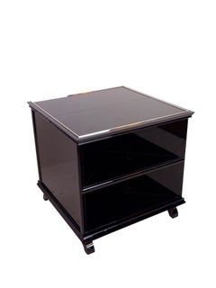 1930s French Art Deco Twistable Black Lacquer Dry Bar Cube and Side Table