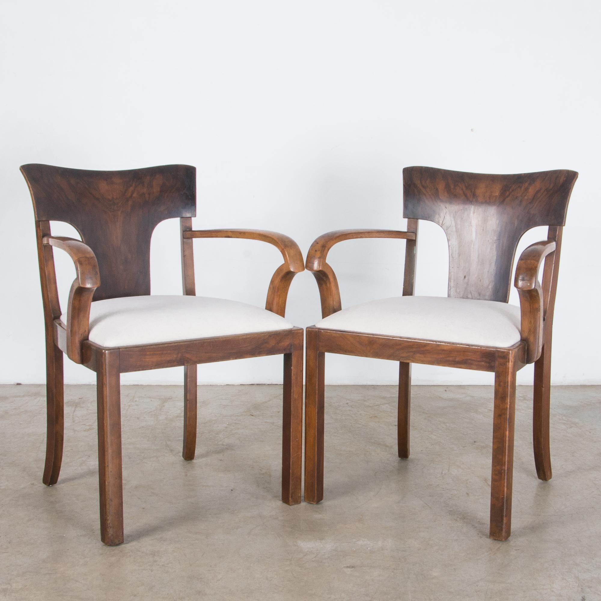 Mid-20th Century 1930s French Art Deco Upholstered Armchairs, a Pair