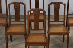 Sedie da pranzo francesi Art Deco in noce degli anni '30 con sedute a canne - Set di 8