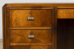 1930s French Art Deco Walnut Partner Desk with Leather Top
