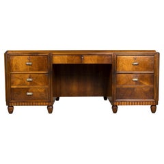 1930s French Art Deco Walnut Partner Desk with Leather Top