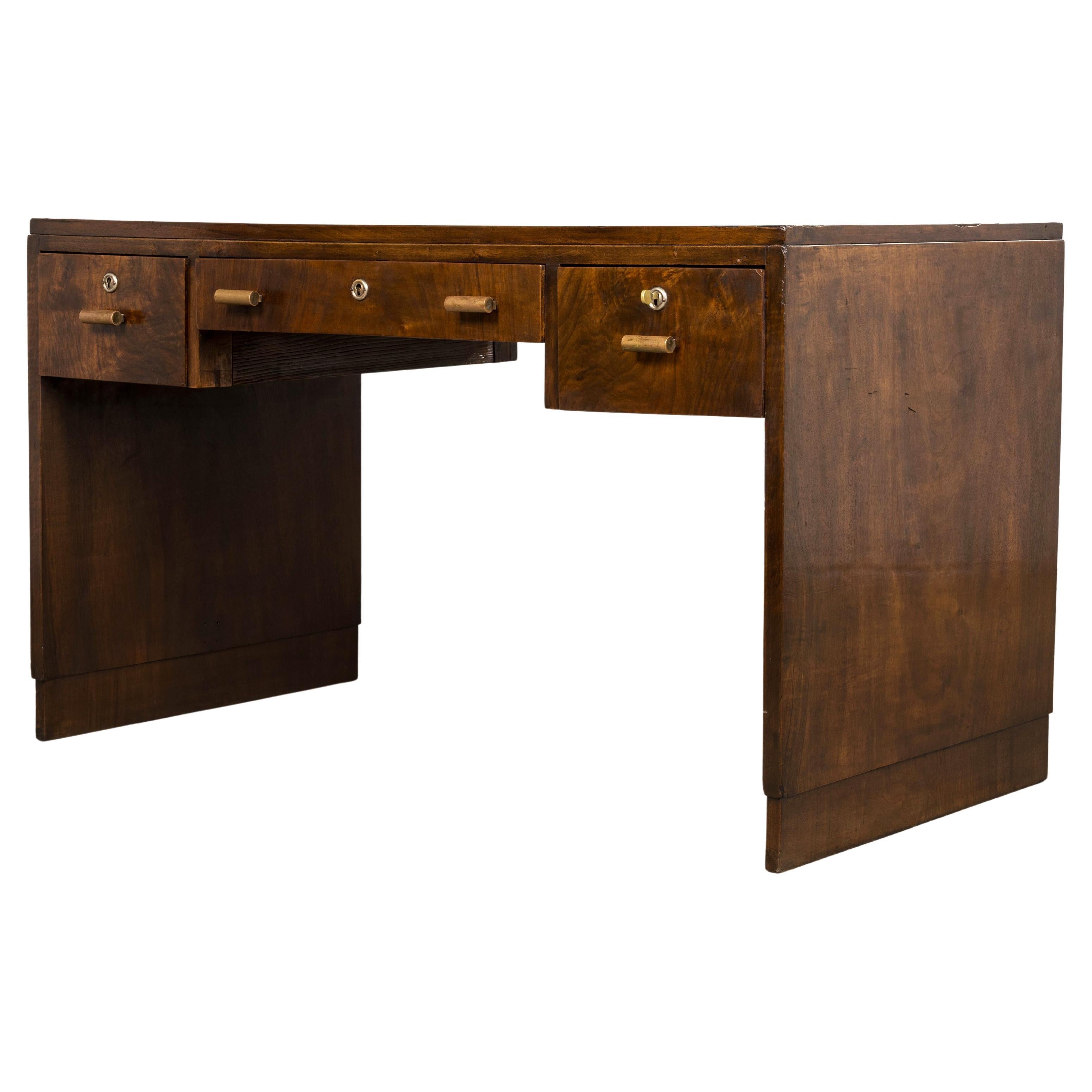 1930s French Art Deco Walnut Writing Desk For Sale