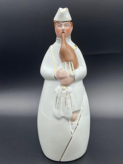 1920s Art Deco White 7 Gold ROBJ France Scotsman w/ Bagpipes Porcelain Decanter