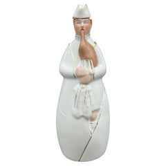 1920s Art Deco White 7 Gold ROBJ France Scotsman w/ Bagpipes Porcelain Decanter
