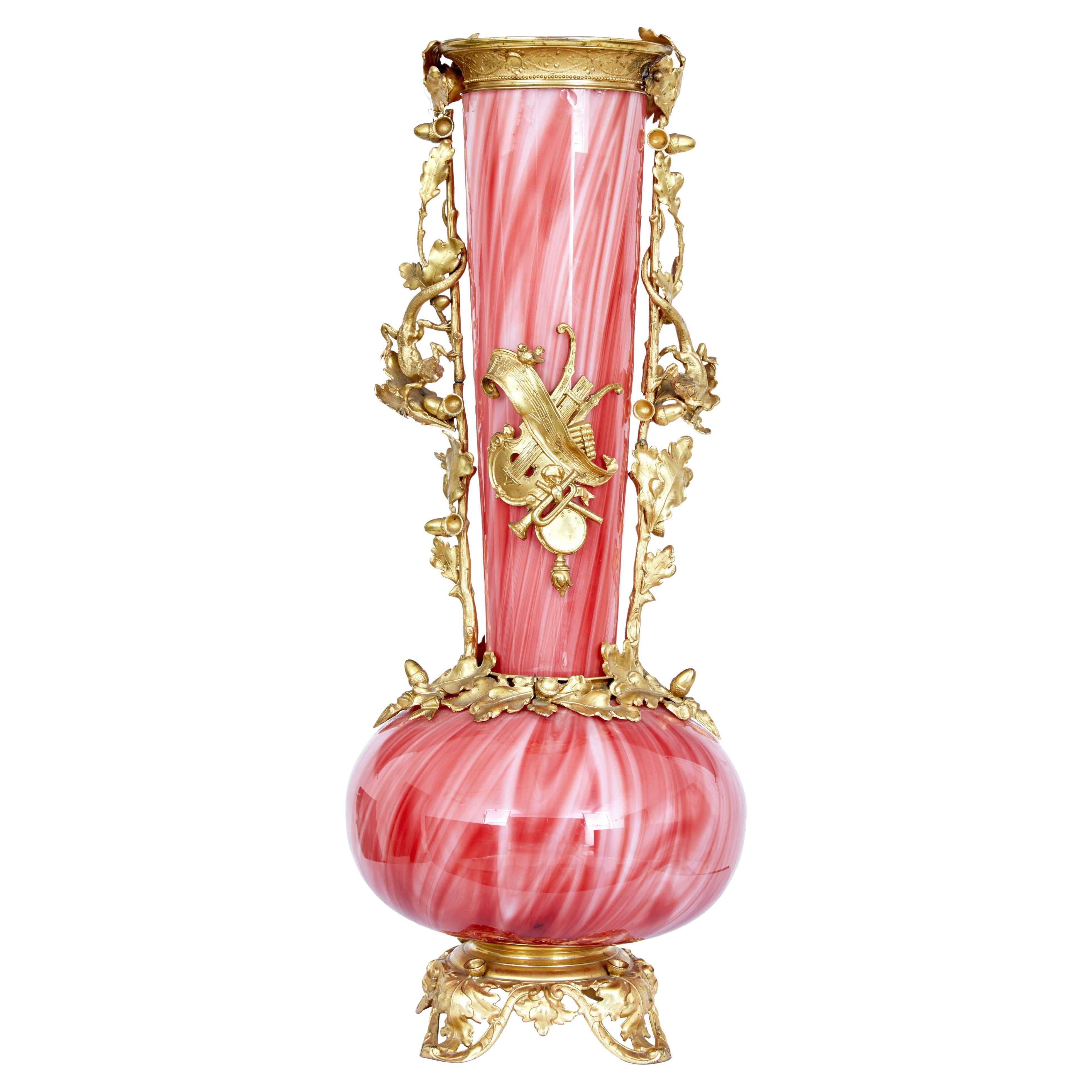 1930’s French art glass vase with ormolu mounts For Sale