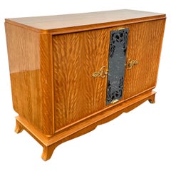 1930s French Art Tiger Maple Painted Mirror Sideboard Storage Cabinet 1930s French Art Tiger Maple Painted Mirror Sideboard Storage Cabinet