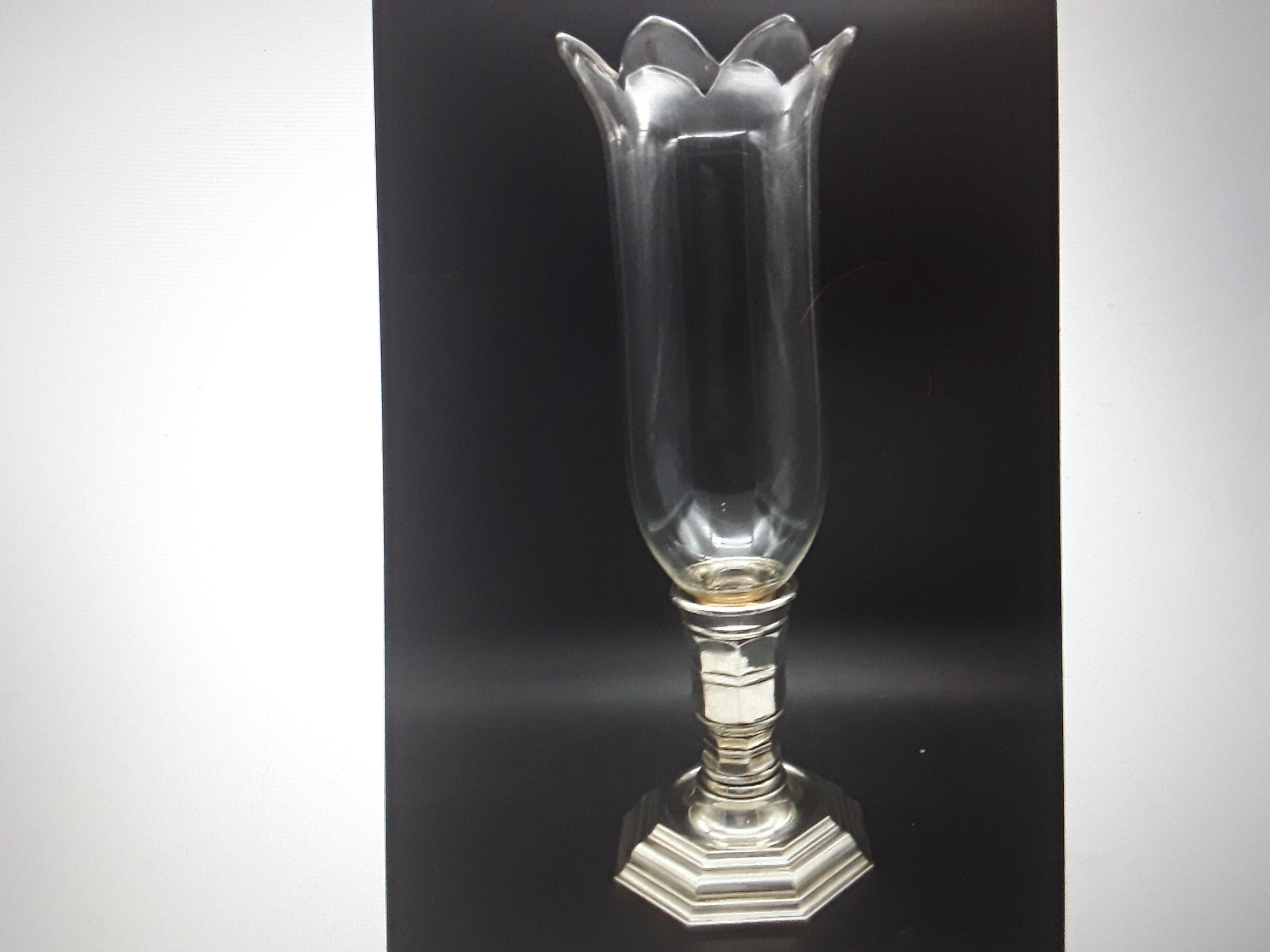 1930's French Baccarat Crystal Shade w/ Christofle Silver Base - Original Set For Sale 5