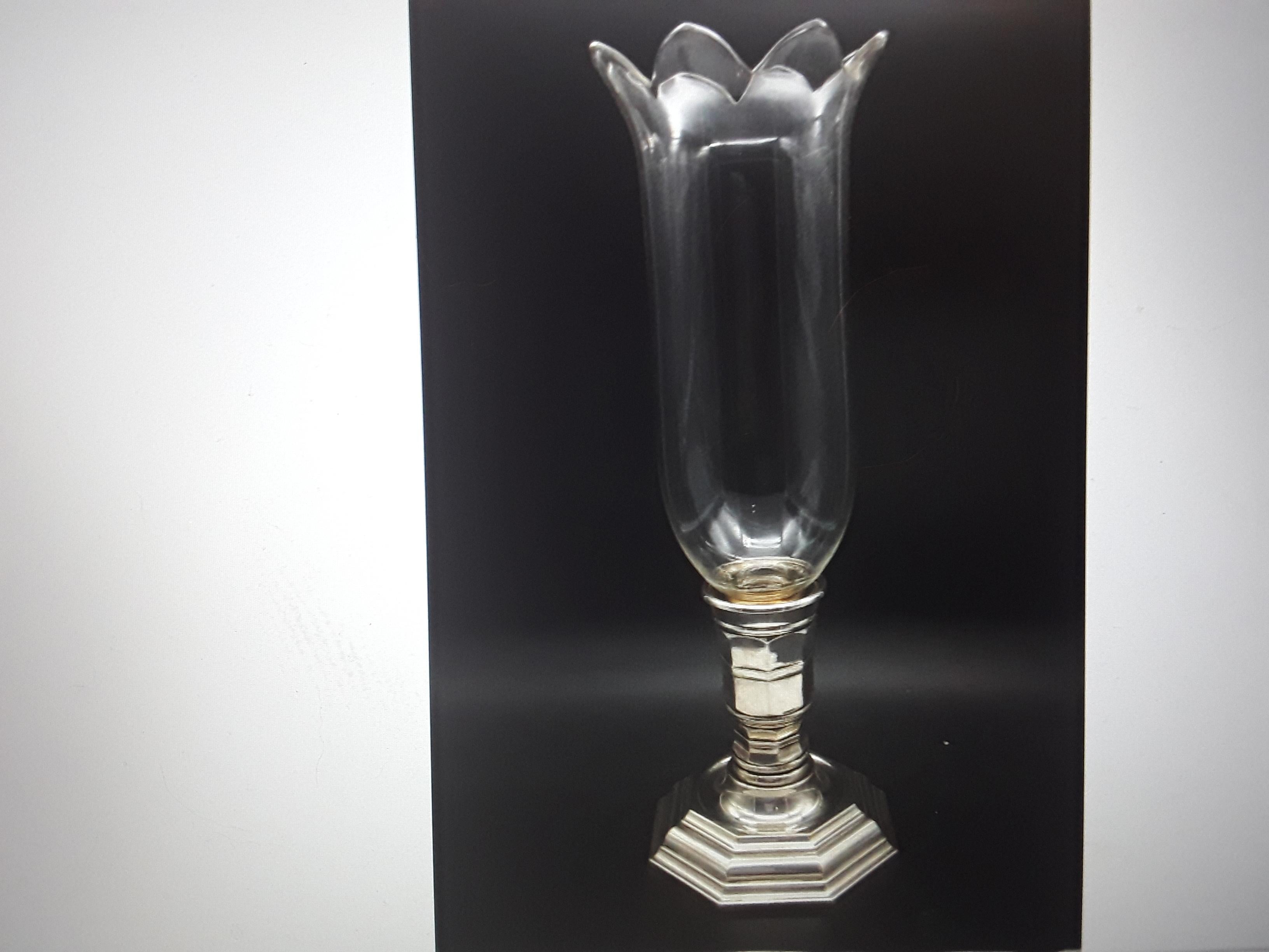 1930's French Baccarat Crystal Shade w/ Christofle Silver Base - Original Set For Sale 6