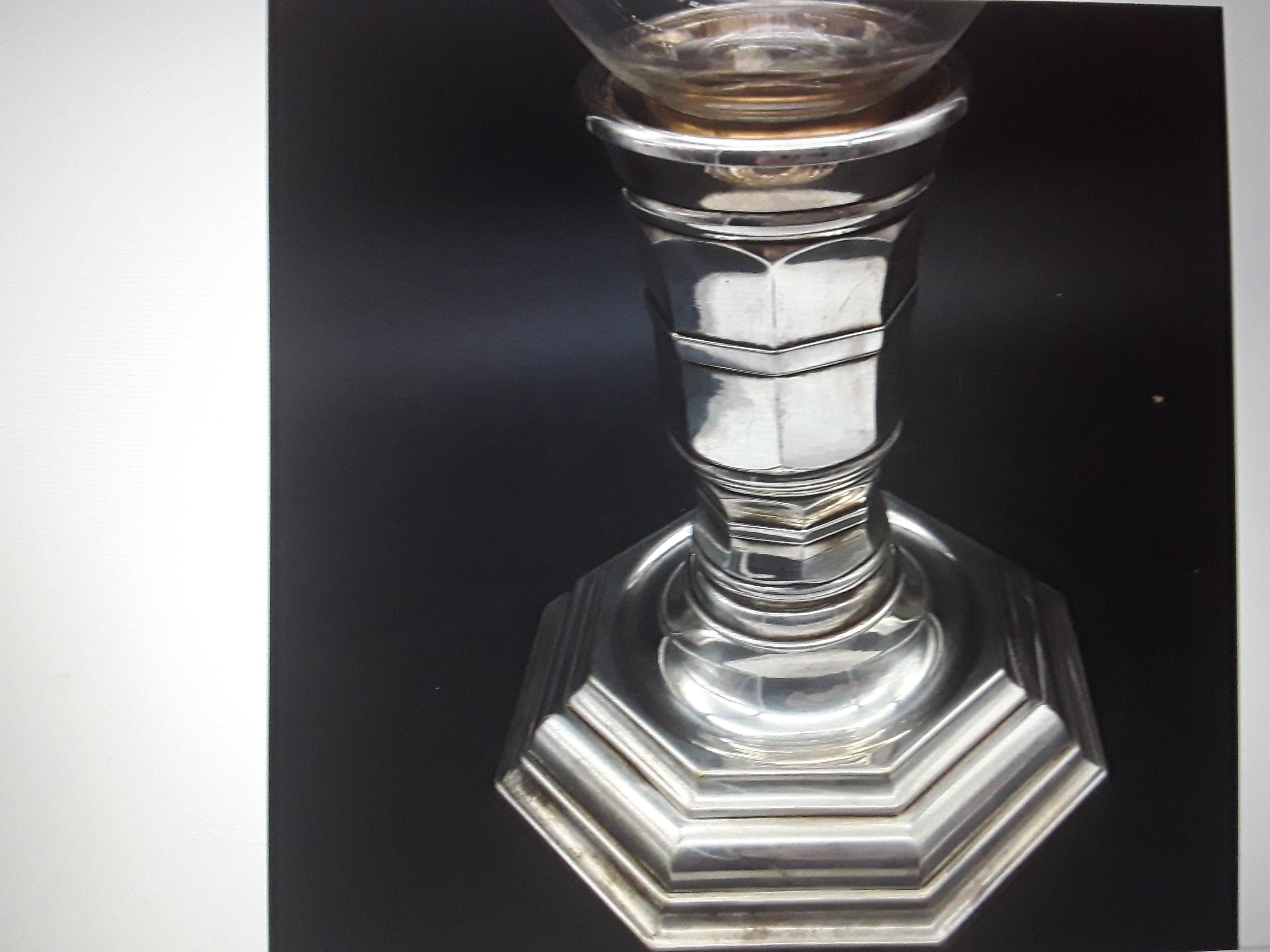 1930's French Baccarat Crystal Shade w/ Christofle Silver Base - Original Set For Sale 1