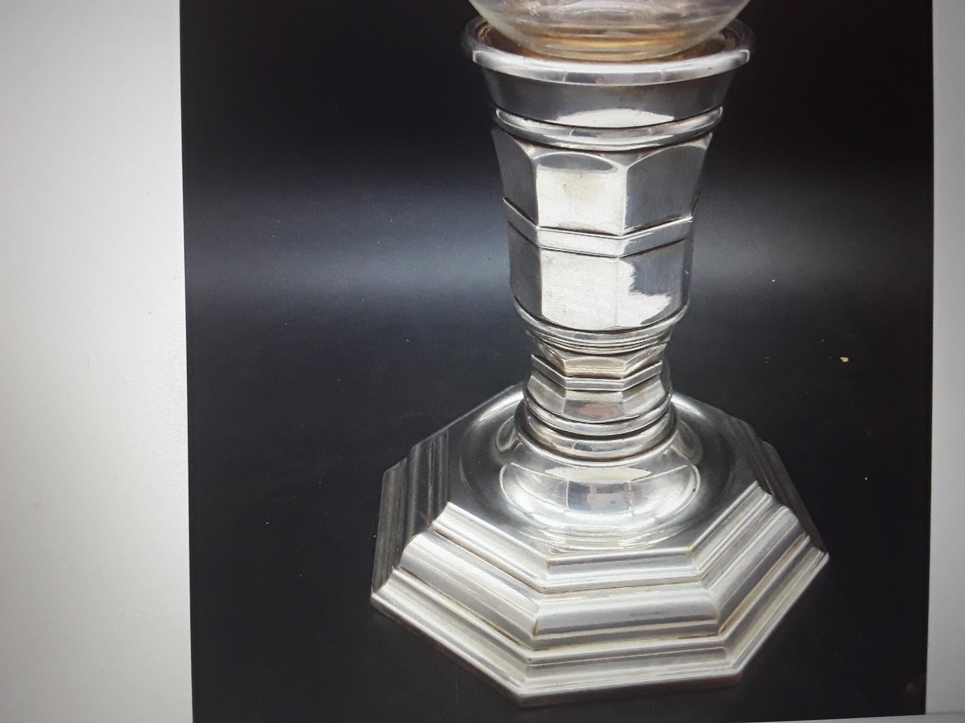 1930's French Baccarat Crystal Shade w/ Christofle Silver Base - Original Set For Sale 3