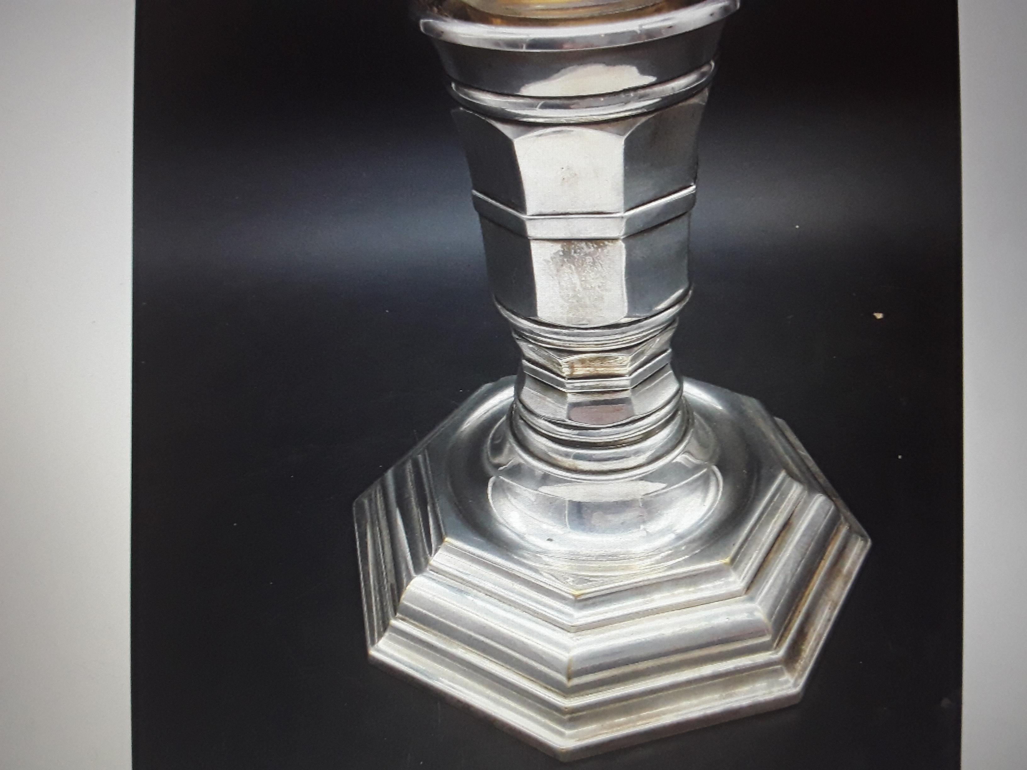 1930's French Baccarat Crystal Shade w/ Christofle Silver Base - Original Set For Sale 4