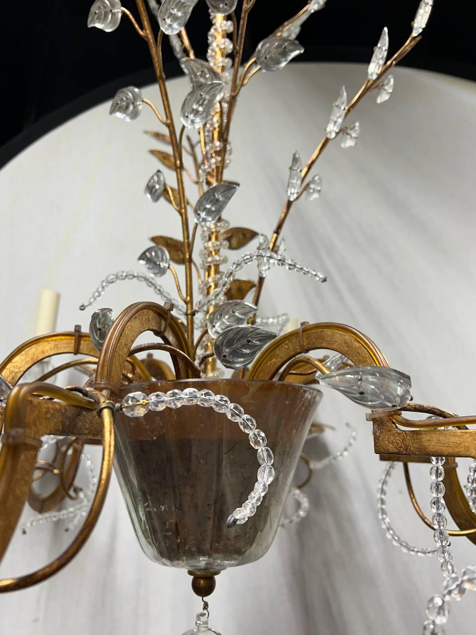 Gilt 1930’s French Bagues 6 Lights Chandelier For Sale