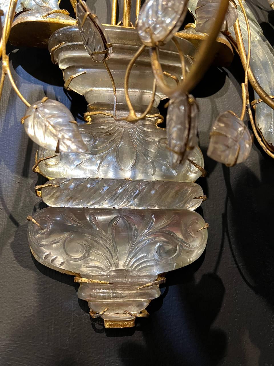 French Provincial 1930's French Bagues Crystal Bird Large Sconces with 3 Lights For Sale