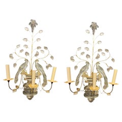 1930's French Bagues Crystal Bird Large Sconces with 3 Lights
