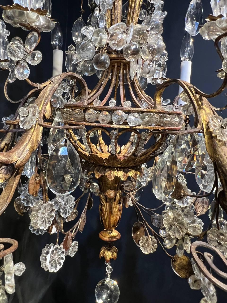 French Provincial 1930's French Bagues Crystal Chandelier with 6 Lights For Sale