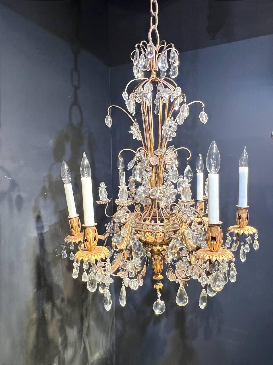 1930's French Bagues Crystal Chandelier with 6 Lights For Sale 1