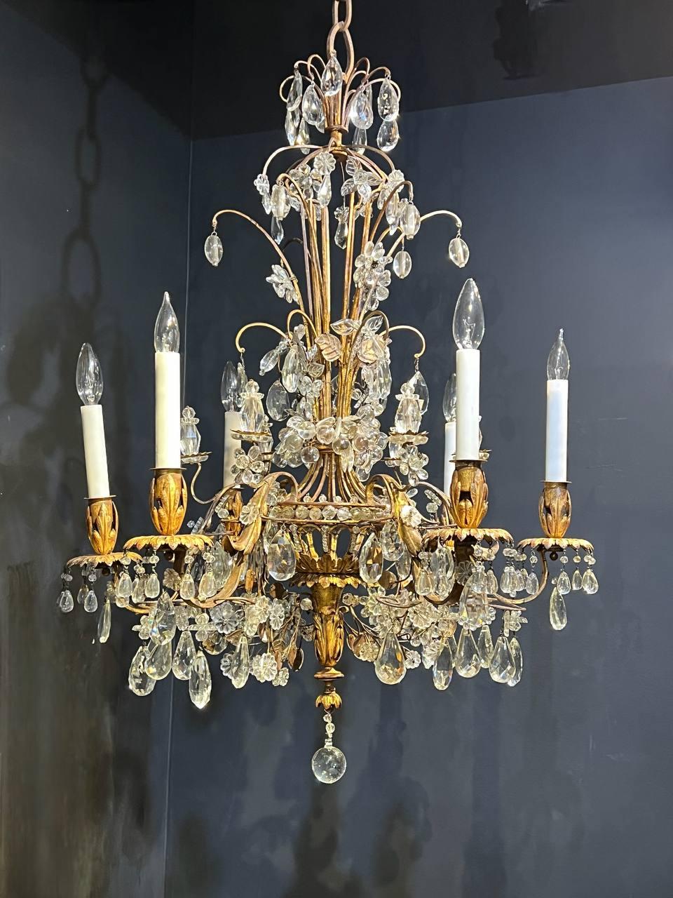 1930's French Bagues Crystal Chandelier with 6 Lights For Sale 2