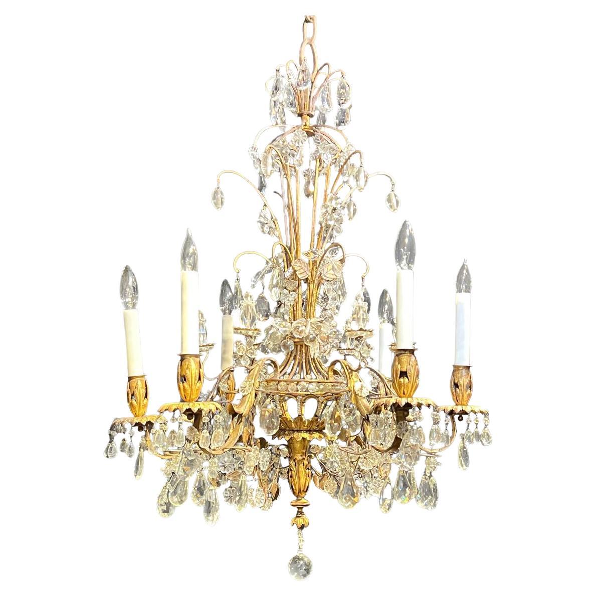 1930's French Bagues Crystal Chandelier with 6 Lights For Sale