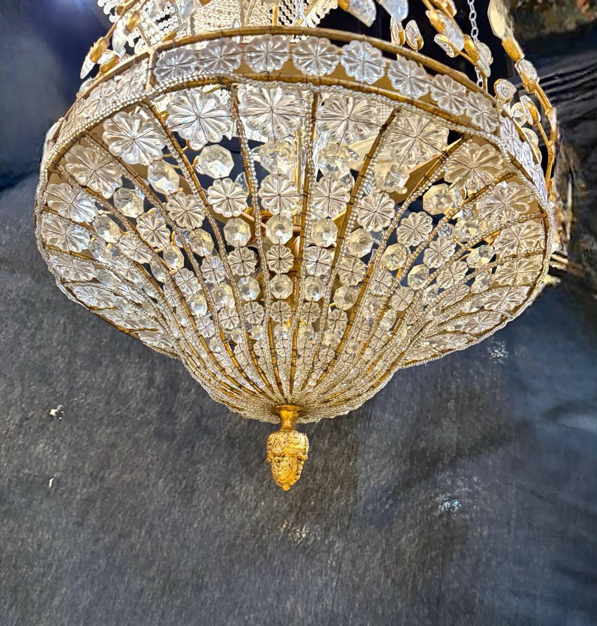 1930’s French Bagues Crystal Light Fixture In Good Condition For Sale In New York, NY