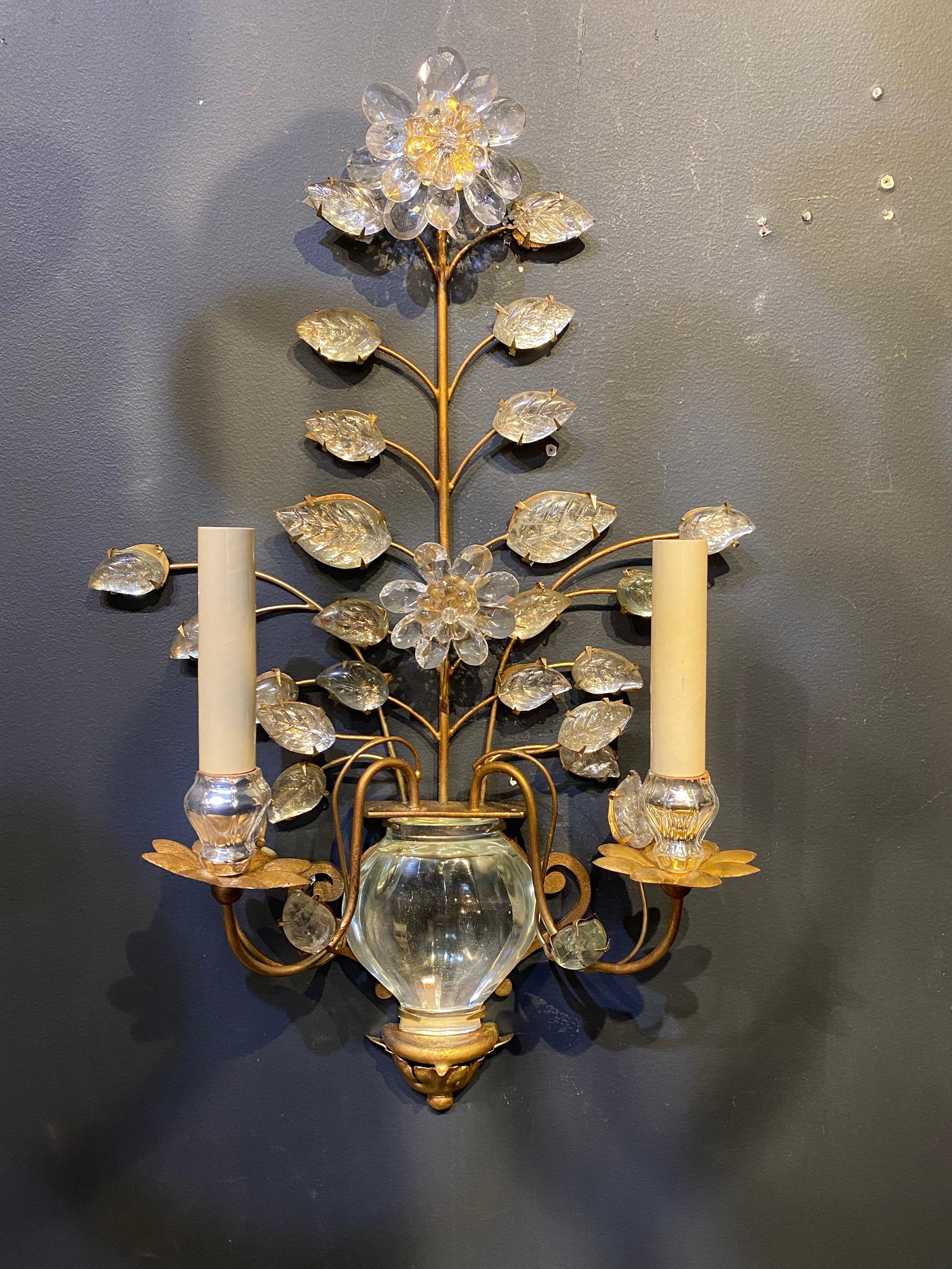 French Provincial 1930’s French Bagues 2 Lights Sconces For Sale