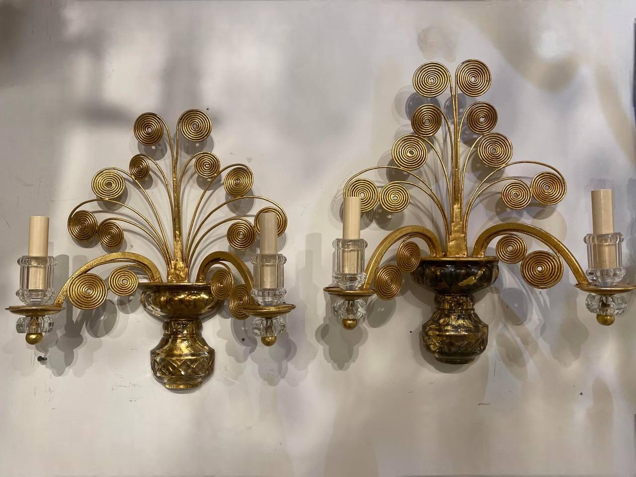 Gilt 1930’s French Bagues Sconces For Sale