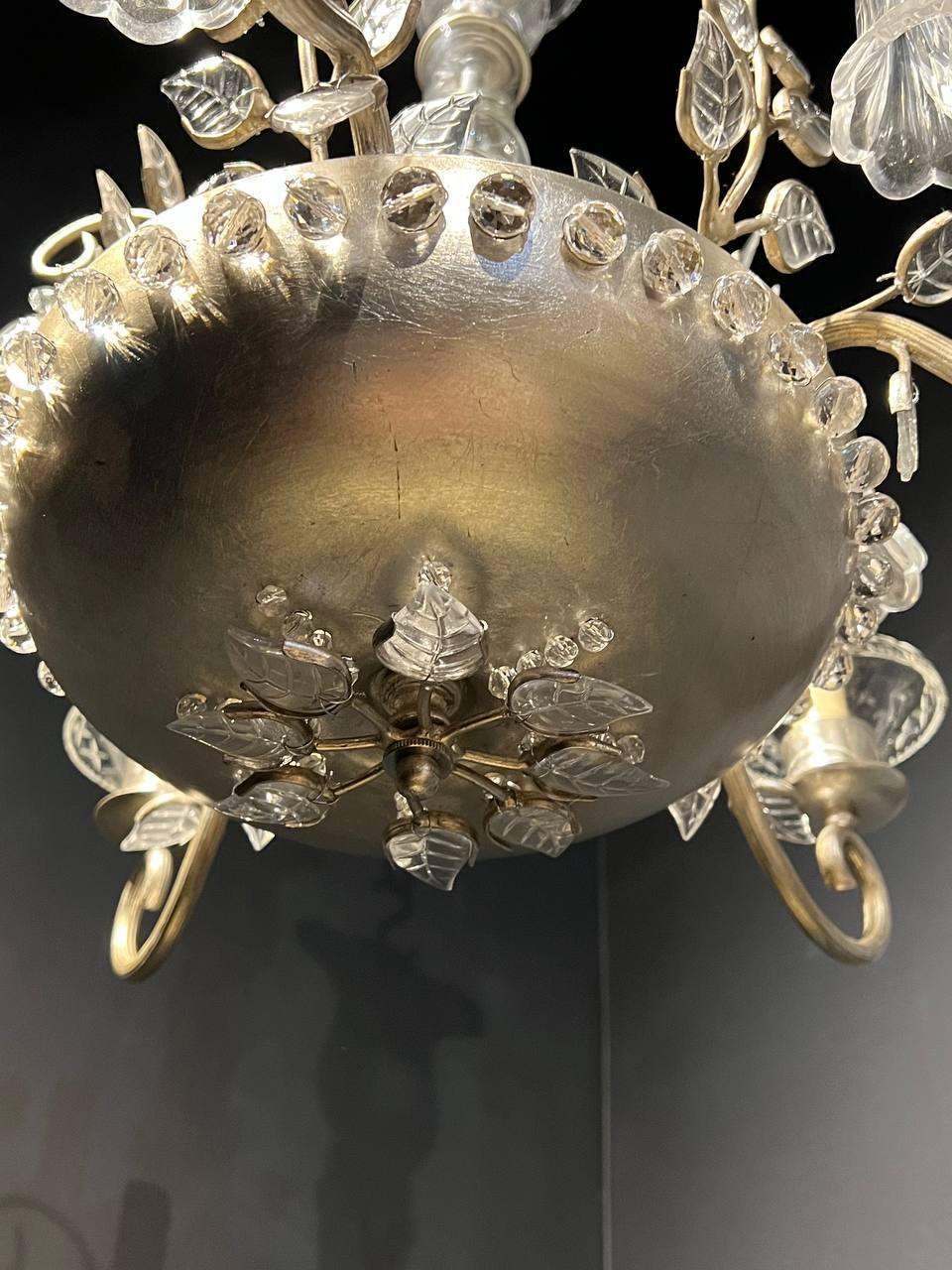 French Provincial 1930’s French Bagues Silver Leaf Chandelier For Sale