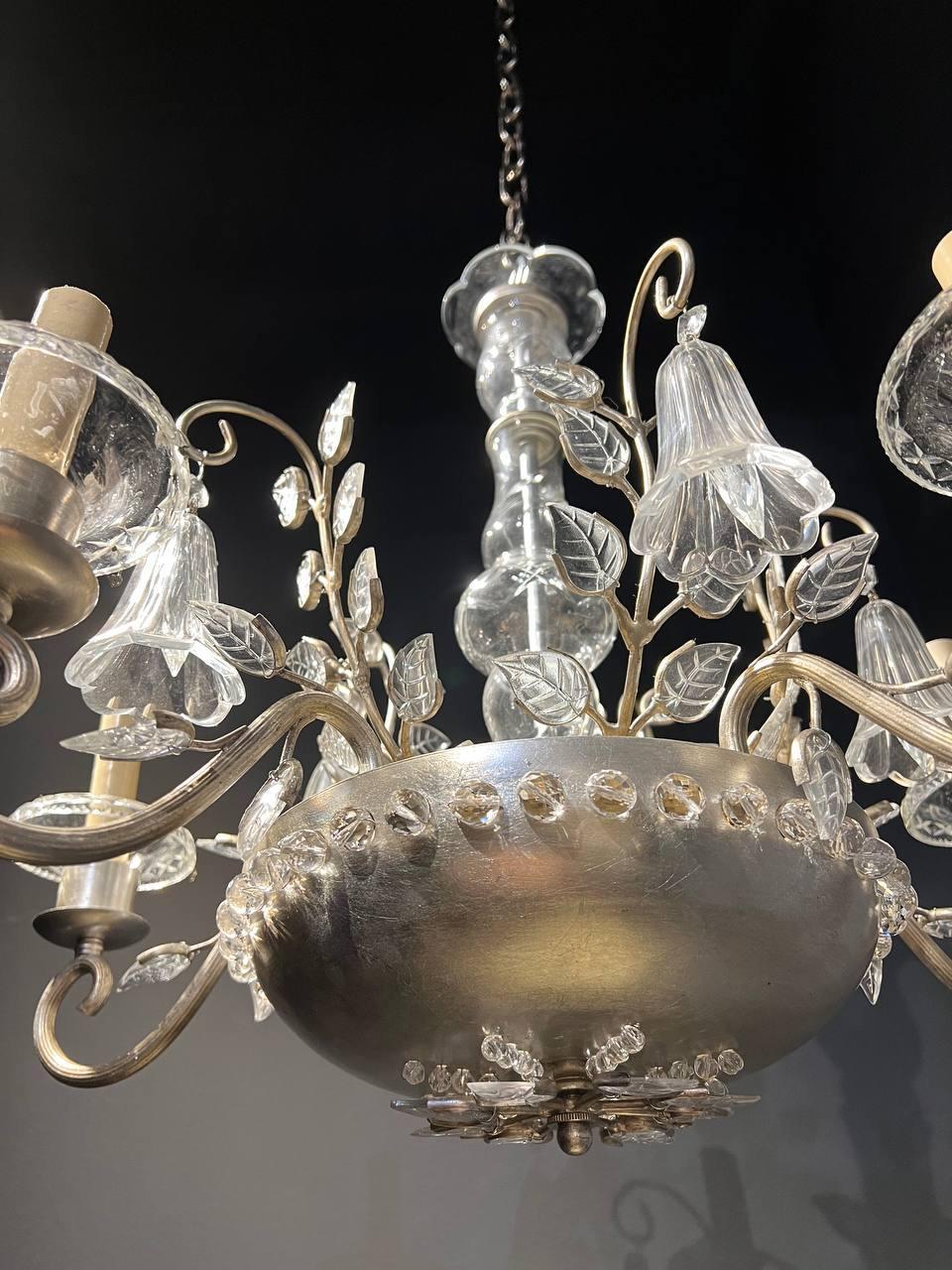 Other 1930’s French Bagues Silver Leaf Chandelier For Sale